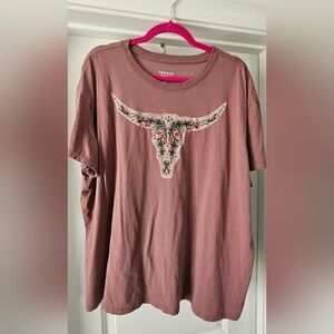 Torrid Women's Dusty Rose Steer Skull Tee